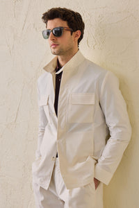 Men’s White Smart Casual 2 Piece Suit Safari Style Stand Collar Stretch Set