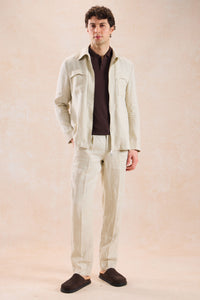 Men’s Beige Linen Zip-Up Shirt Jacket Lightweight Summer Overshirt