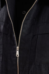 Men’s Black Linen Zip-Up Shirt Jacket Lightweight Summer Overshirt