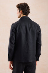 Men’s Black Linen Smart Casual 2 Piece Suit Zip Front Safari Style Summer