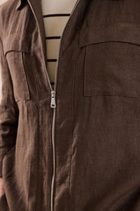 Men’s Brown Linen Smart Casual 2 Piece Suit Zip Front Safari Style Summer