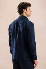 Men’s Navy Linen Zip-Up Shirt Jacket Lightweight Summer Overshirt