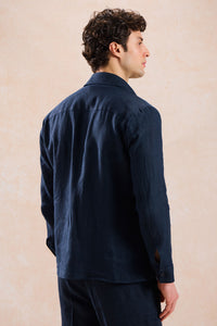 Men’s Navy Linen Zip-Up Shirt Jacket Lightweight Summer Overshirt