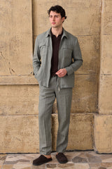 Men’s Sage Green Linen Zip-Up Shirt Jacket Lightweight Summer Overshirt