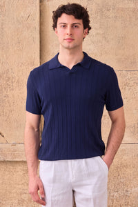 Men’s Dark Navy Ribbed Knit Polo Shirt