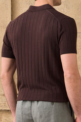 Men’s Brown Ribbed Knit Polo Shirt