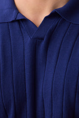 Men’s Navy Ribbed Knit Polo Shirt