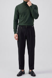 Men’s Green Turtleneck Sweater Soft Viscose Blend Long Sleeve Knit Pullover