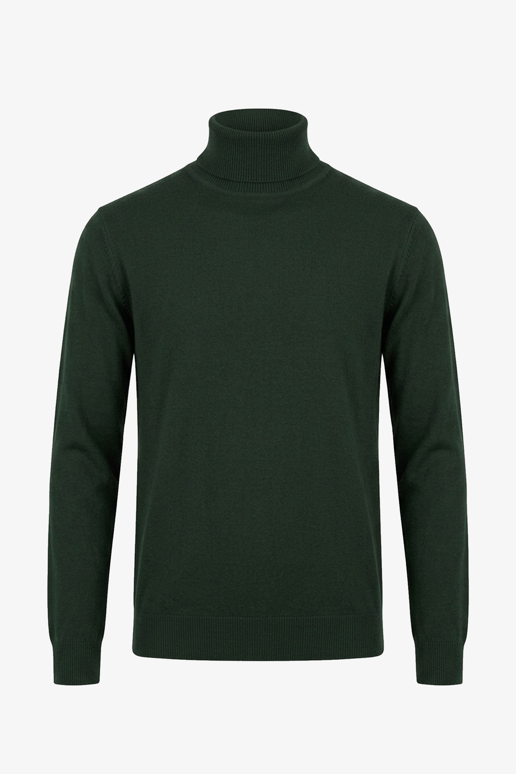 Men’s Green Turtleneck Sweater Soft Viscose Blend Long Sleeve Knit Pullover