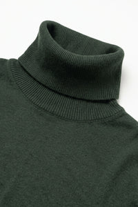 Men’s Green Turtleneck Sweater Soft Viscose Blend Long Sleeve Knit Pullover
