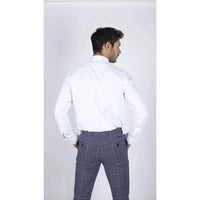 Men's White Button Down Poplin Shirt With Bar & Chain Formal Classic