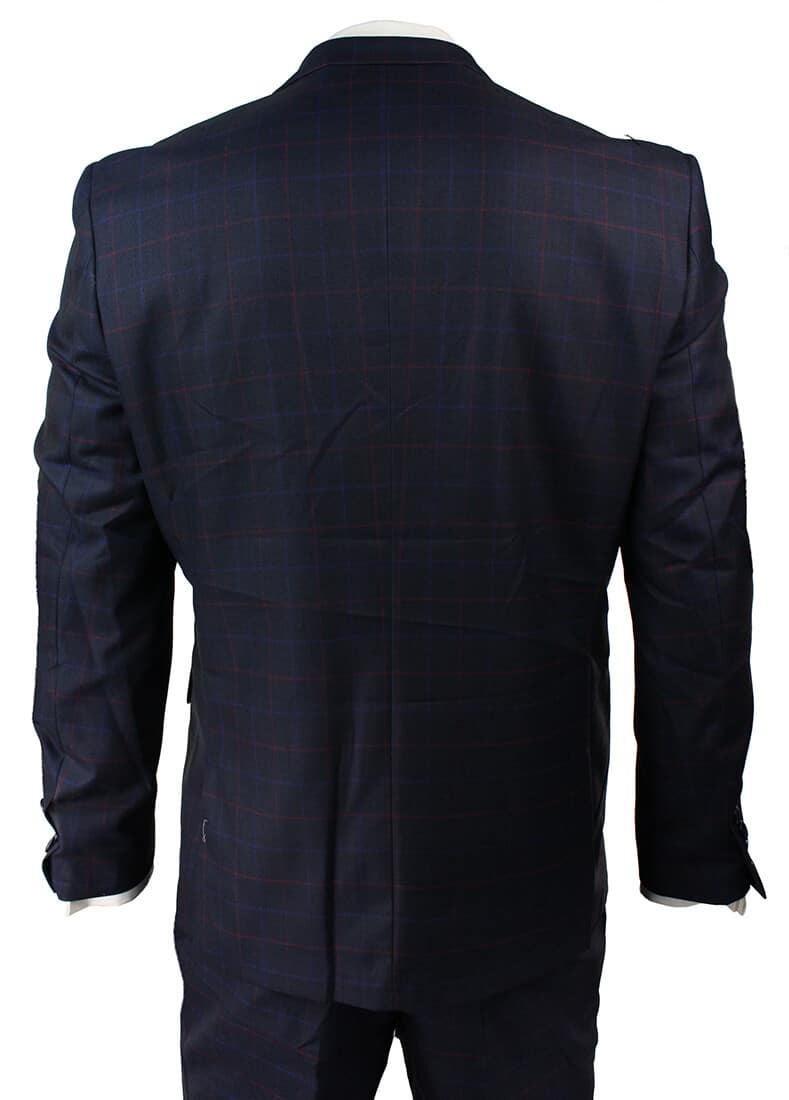 Men's Navy Blue Check 3 Piece Suit