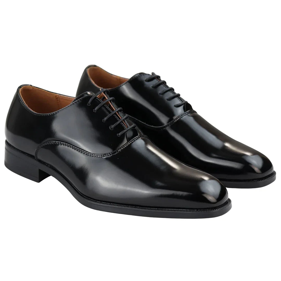 Mens Smart Formal Patent Oxford Black Shoes Shiny Laced Classic Round Toe Dress