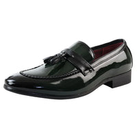 Men's Patent Tassel Slip On Green Loafers