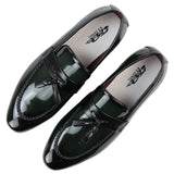 Men's Patent Tassel Slip On Green Loafers