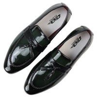 Men's Patent Tassel Slip On Green Loafers