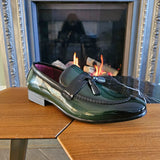 Men's Patent Tassel Slip On Green Loafers