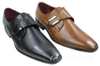 Mens Tan Brown Black Leather Shoes Italian Design Metal Buckle Slip On Smart