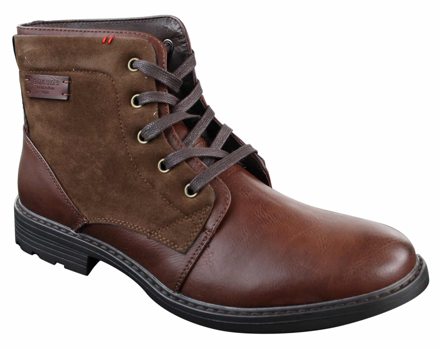 Mens PU Leather & Suede Lace Ankle Combat Cowboy Military Army Biker Boots Shoes