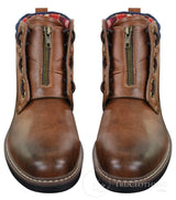Elong EL0653 - Mens Zip Laced Casual Punk Rock Goth Emo Ankle Boots Brown Black Leather
