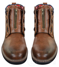Elong EL0653 - Mens Zip Laced Casual Punk Rock Goth Emo Ankle Boots Brown Black Leather