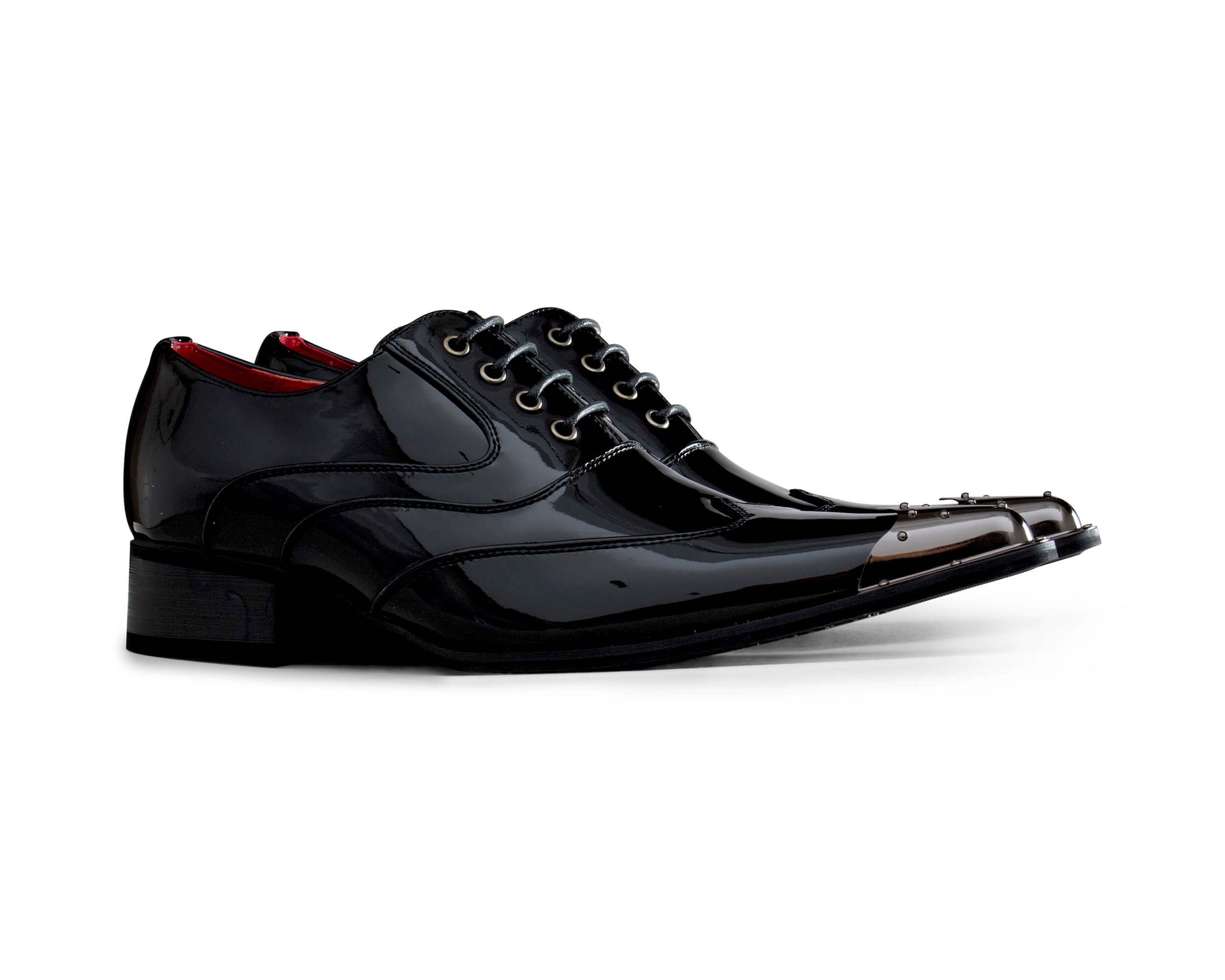 Mens Black Patent Shoes with Metal Toe
