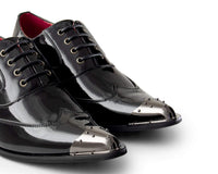 Mens Black Patent Shoes with Metal Toe
