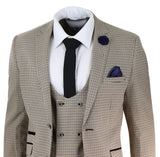 Mens Beige Navy Check Suit