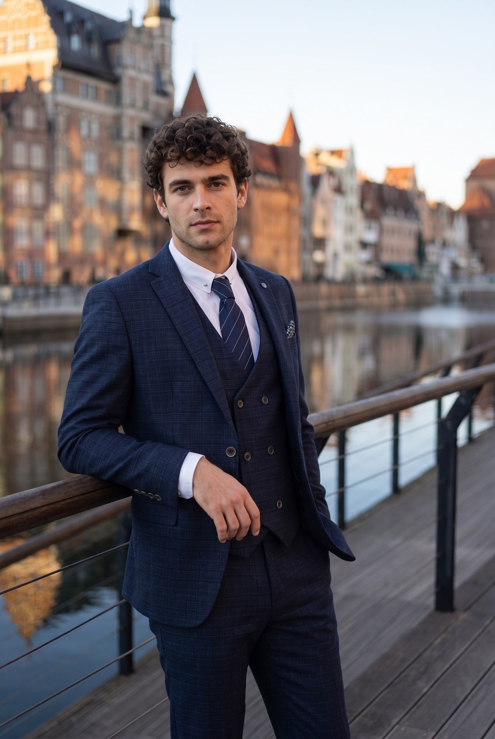 Look #344 styled with Mens Tie and Hankie Set - Navy Stripe STZ41, One Size