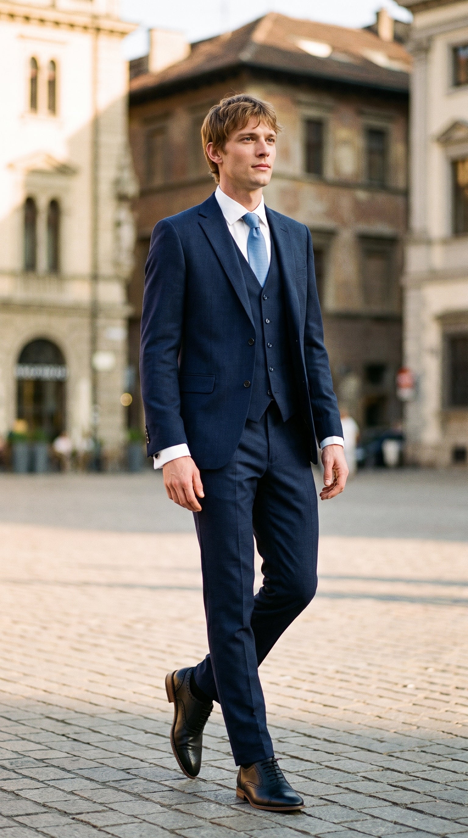 Look #822 styled with James - Men's Navy Blue 3 Piece Wool Tailored Fit Suit