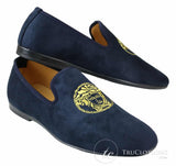 Fiorello HD0112-04 - Mens Black Iconic Medusa Slip On Loafers Moccasins Driving Shoes PU Suede Italian