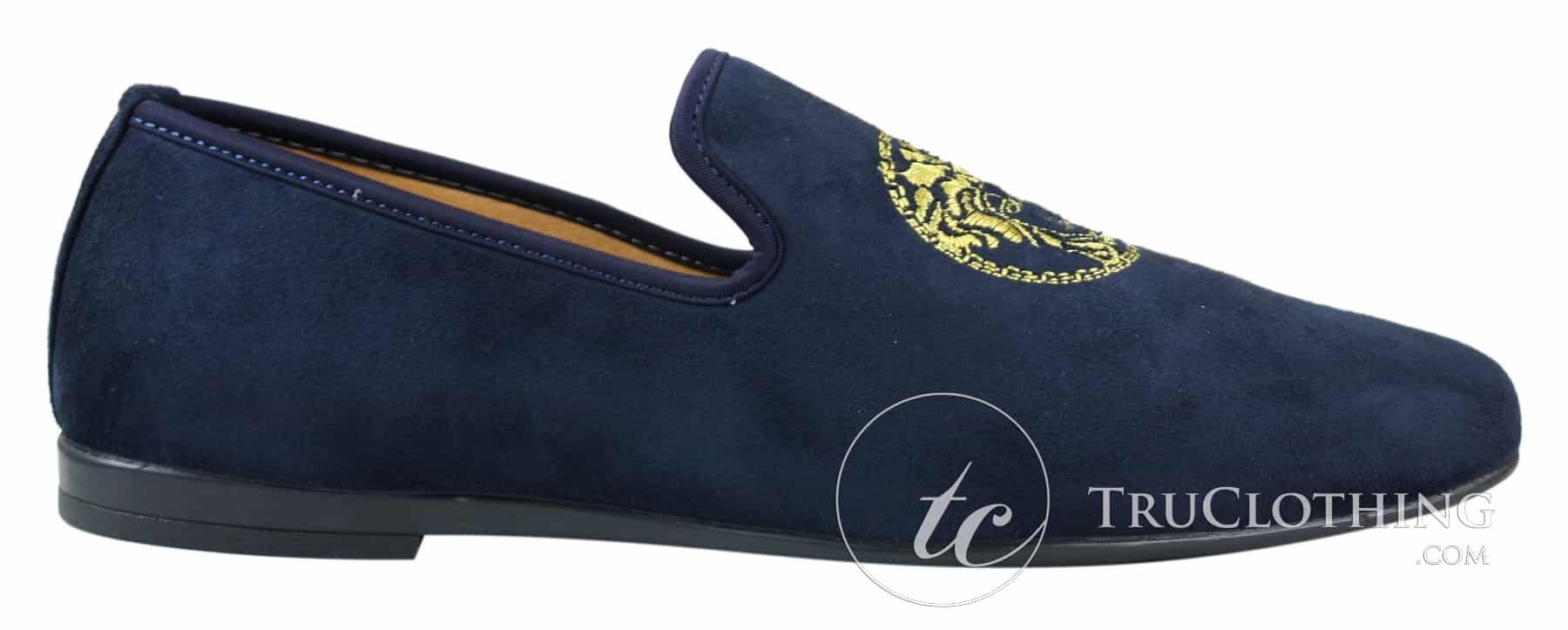 Fiorello HD0112-04 - Mens Black Iconic Medusa Slip On Loafers Moccasins Driving Shoes PU Suede Italian