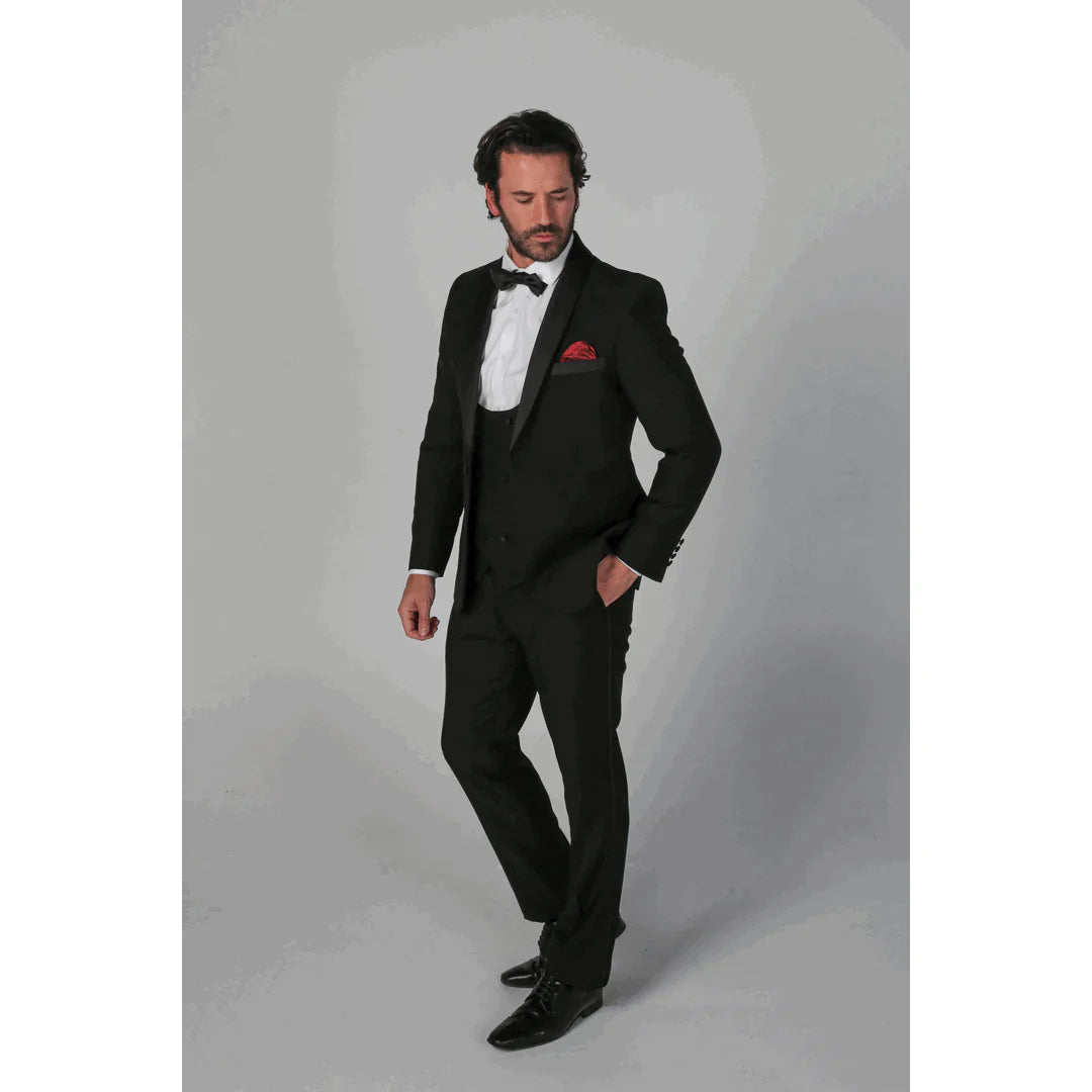 Ford Men's Black 3-Piece Classic Tuxedo Suit with Satin Lapels