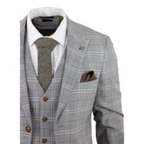 Francis Men's Grey 3-Piece Wedding Suit with Tan Brown Check and Velvet Trim