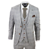 Francis Men's Grey 3-Piece Wedding Suit with Tan Brown Check and Velvet Trim