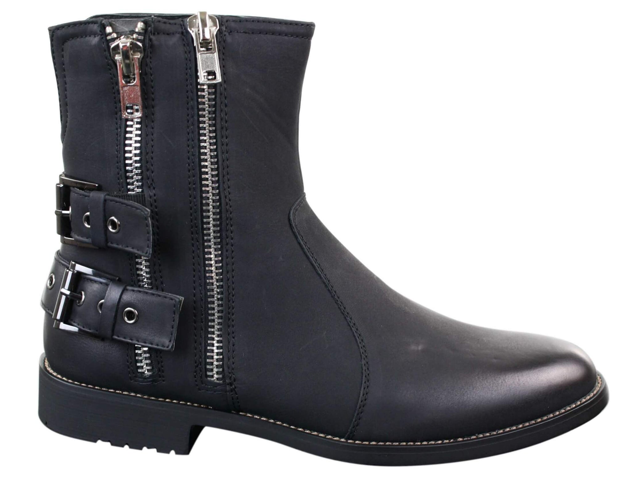 Mens Zip Biker Motorcycle Boots Punk Rock Ankle Belted Buckle Casual