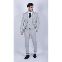 Mens Tweed Light Grey 3 Piece Suit Tailored Fit Classic Vintage 1920s Wedding