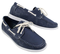 Mens Retro Denim Style Vintage Deck Boat Shoes Smart Casual Laced Navy Washed