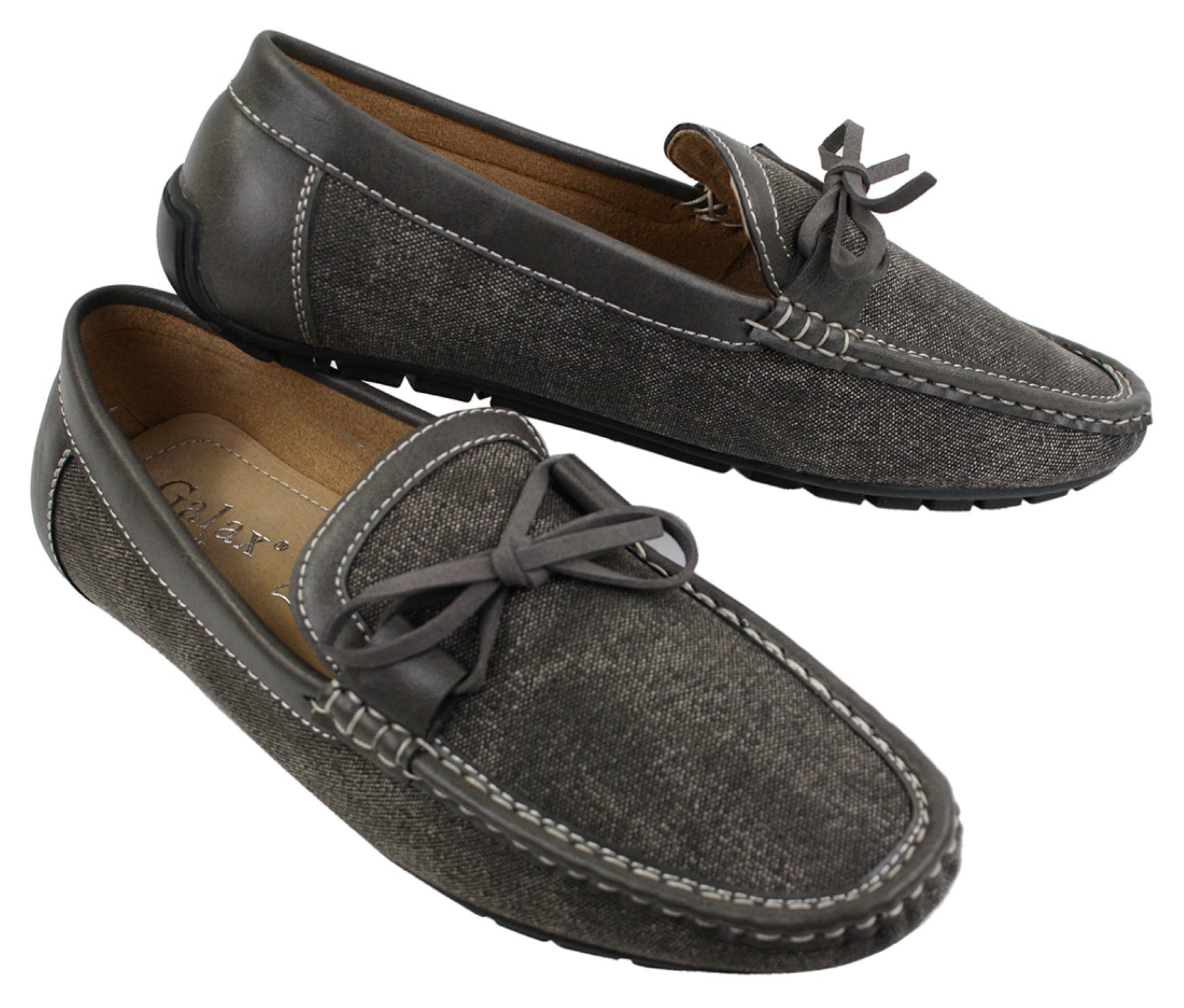 Mens Slip On Denim Leather Lace Moccasin Shoes Smart Casual Italian Tan Navy