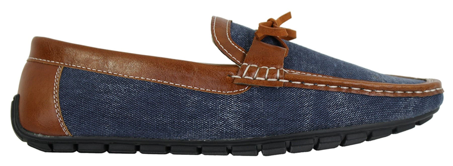 Mens Slip On Denim Leather Lace Moccasin Shoes Smart Casual Italian Tan Navy