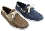 Mens Denim Canvas Retro Laced Moccasin Boat Deck Shoes Washed Navy Beige