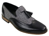 Mens Tweed & Leather Loafers Driving Shoes Slip On Tassle Design Vintage Retro