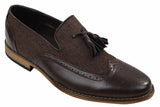 Mens Tweed & Leather Loafers Driving Shoes Slip On Tassle Design Vintage Retro
