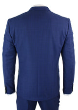 Mens Blue Check 3 Piece Slim Fit Suit