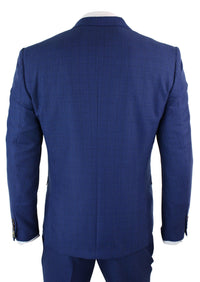 Mens Blue Check 3 Piece Slim Fit Suit