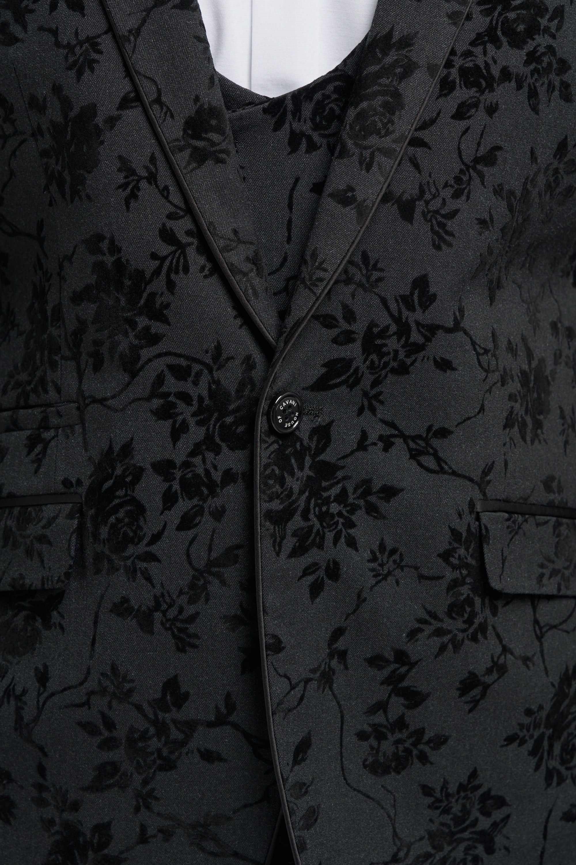 Mens Black 3 Piece Paisley Velvet Suit