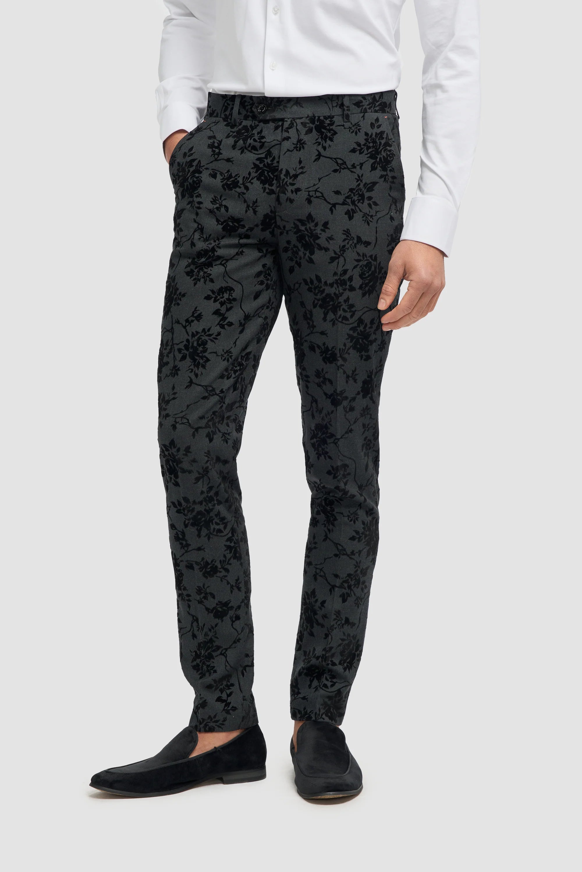 Mens Black 3 Piece Paisley Velvet Suit