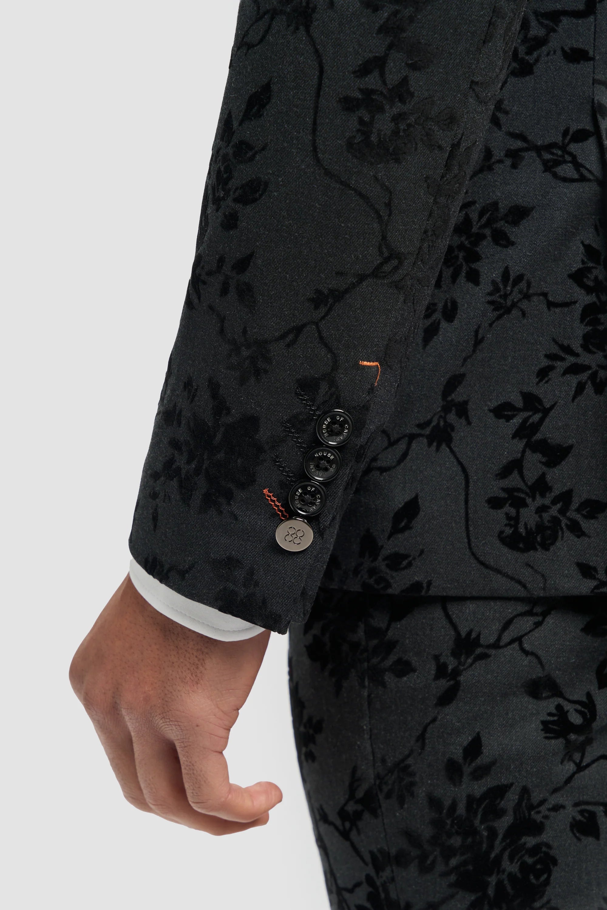 Mens Black 3 Piece Paisley Velvet Suit
