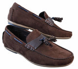Mens Slip On Leather Inner PU Suede Driving Shoes Tassle Loafers Smart Casual