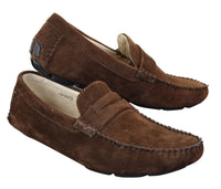 Mens Slip On Suede Leather Shoes Moccasin Loafers Smart Casual Brown Beige